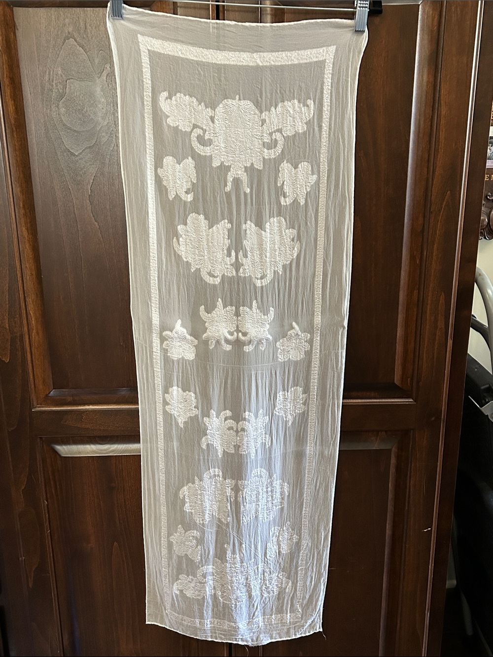 Sheer Embossed White Hair Scarf - Polyester 15 x 44